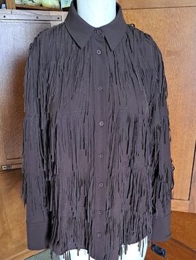 ZARA New With Tags Brown Maxi Fringe Western Boho Shacket Shirt Size M
